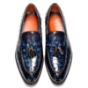 Alligator Leather Tassel Slip-On Penny Loafers-Blue