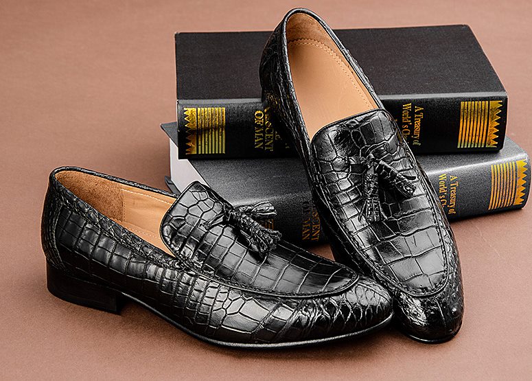 Men's Handmade Alligator Leather Tassel Slip-On Loafers Penny Loafers