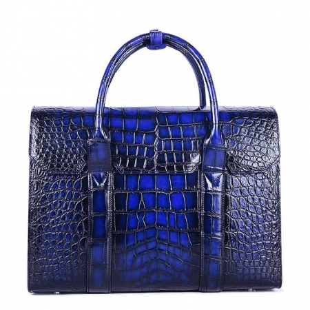Mens Alligator Leather Briefcase Messenger Bag Business Bag-Blue