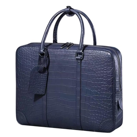 Alligator Leather Briefcase Laptop Bag Shoulder Business Bag-Blue