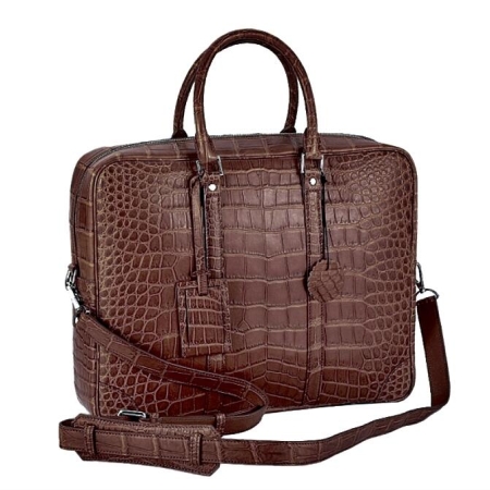 Alligator Leather Briefcase Laptop Bag Shoulder Business Bag-Brown
