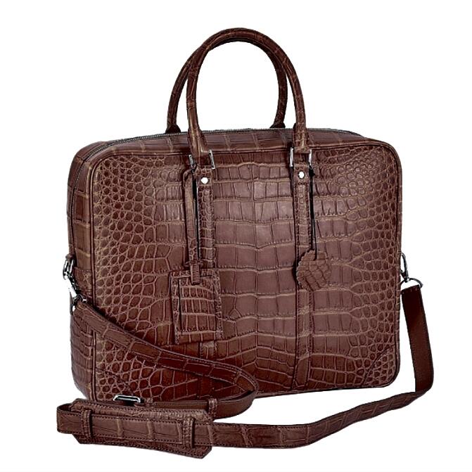 SHOULDER HANDBAG MEN BAG HANDMADE - GENUINE ALLIGATOR CROCODILE LEATHER.  Brown