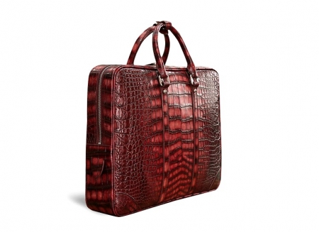 Alligator Leather Briefcase Laptop Bag Shoulder Business Bag for Men-Burgundy-1