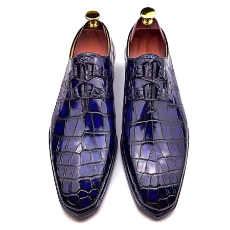 Alligator Leather Lace up Leather Lined Dress Shoes-Blue