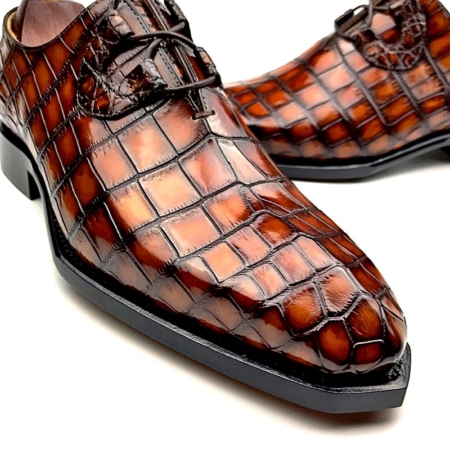 Alligator Leather Lace up Leather Lined Dress Shoes-Brown-1