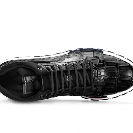 Handcrafted Men’s Premium Alligator Skin Running Shoes-Black-Upper