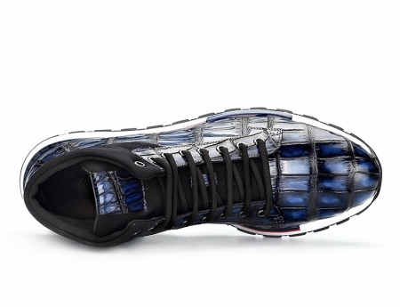 Handcrafted Men’s Premium Alligator Skin Running Shoes-Blue-Blue