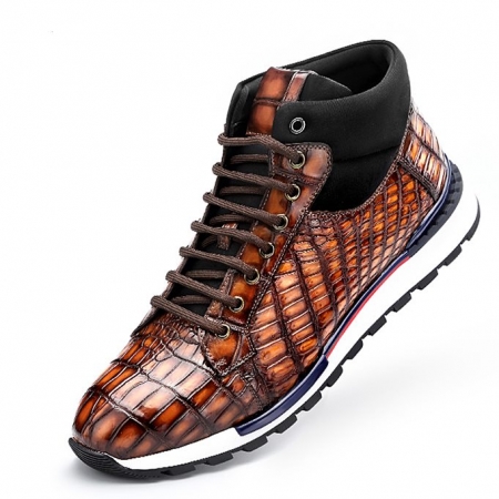 Handcrafted Men’s Premium Alligator Skin Running Shoes-Brown