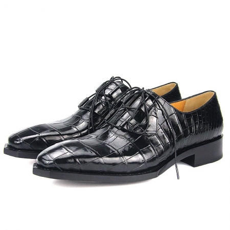 Handmade Alligator Leather Modern Classic Lace up Leather Lined Dress Shoes-Black