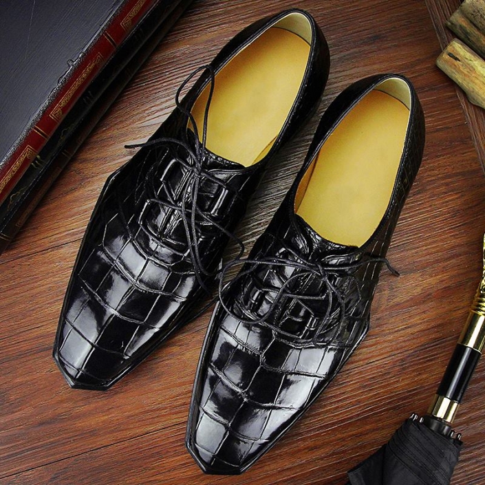 Handmade Alligator Leather Modern Classic Lace up Leather Lined Dress Shoes