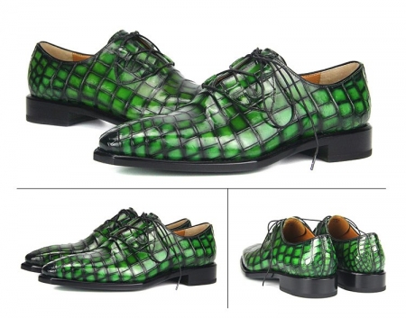Handmade Alligator Leather Modern Classic Lace up Leather Lined Dress Shoes-Green-Details