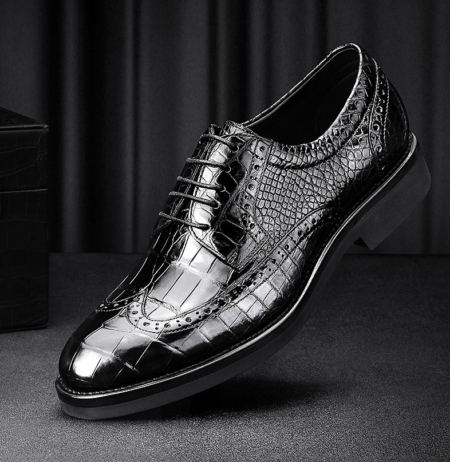 Alligator Leather Dress Shoes Lace up Wingtip Brogue Shoes