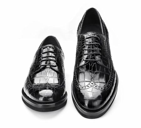 Alligator Leather Dress Shoes Lace up Wingtip Brogue Shoes for Men