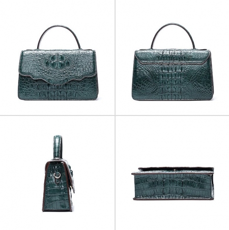 Crocodile Leather Handbag Shoulder Purse Bag-Green-Details
