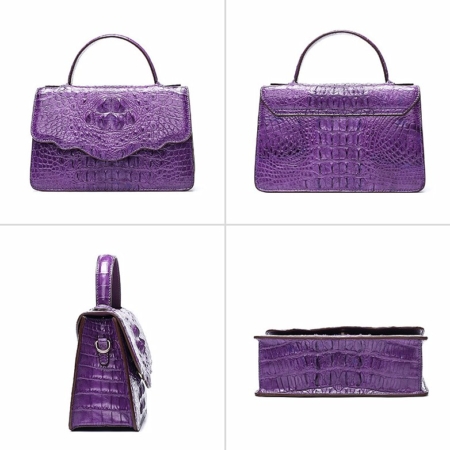 Crocodile Leather Handbag Shoulder Purse Bag-Purple-Details