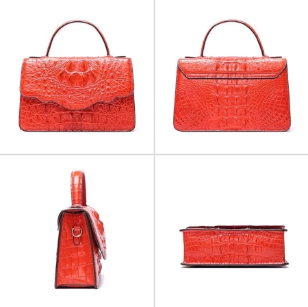 Crocodile Leather Handbag Shoulder Purse Bag-Red-Details