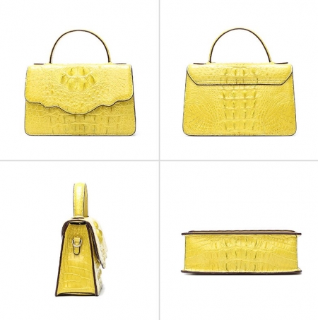 Crocodile Leather Handbag Shoulder Purse Bag-Yellow-Details