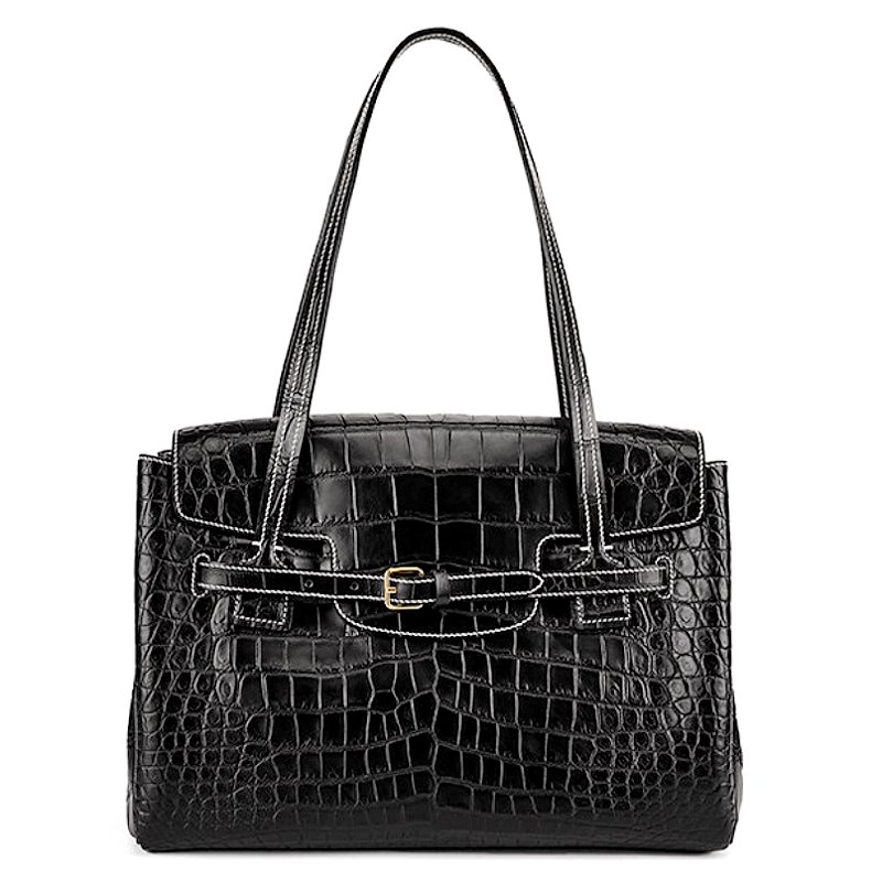Crocodile Leather Handbags Shoulder Purse Bags for Women - Black