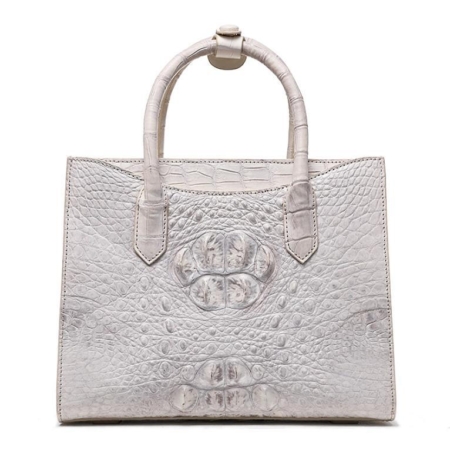 Crocodile Zipper Closure Tote Bag Crocodile Shoulder Bag-White