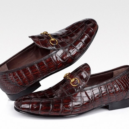 Handmade Alligator Bit Slip-on Loafer-Burgundy