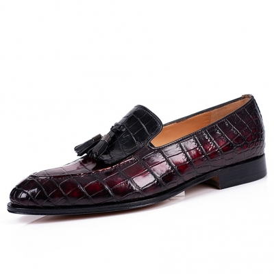 Mens Alligator Tassel Loafer Formal Alligator Slip-On Shoes