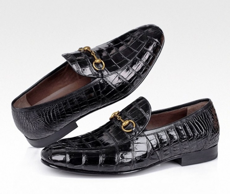 Men's Handmade Alligator Bit Slip-on Loafer-Black-1