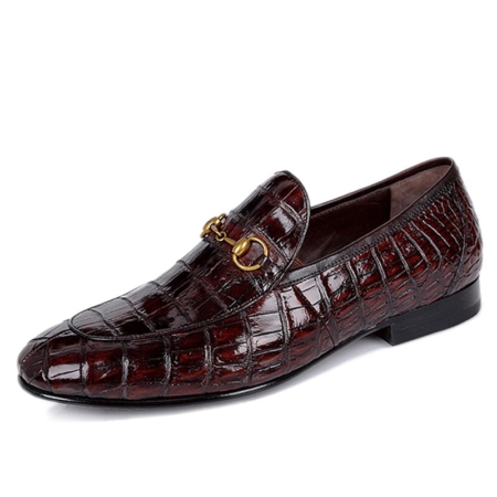 Men's Handmade Alligator Bit Slip-on Loafer-Burgundy