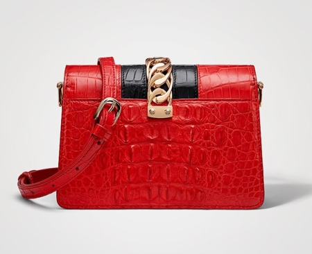 Stylish Crocodile Leather Strap Flap Shoulder Bag Crossbody Bag-Back