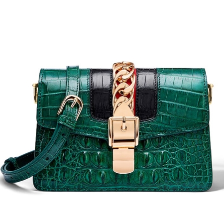 Stylish Crocodile Leather Strap Flap Shoulder Bag Crossbody Bag-Green