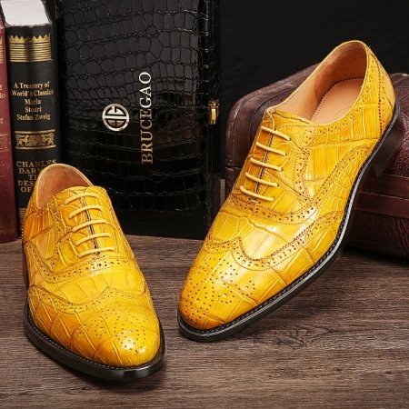 Alligator Wingtip Dress Shoes Goodyear Welted Oxfords-Details