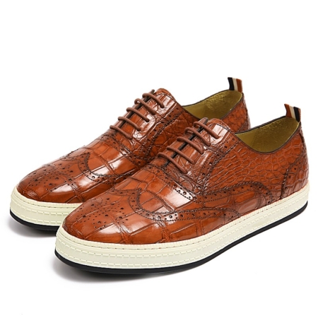 Casual Alligator Skin Oxford Brogue Wingtip Sneaker-Cognac