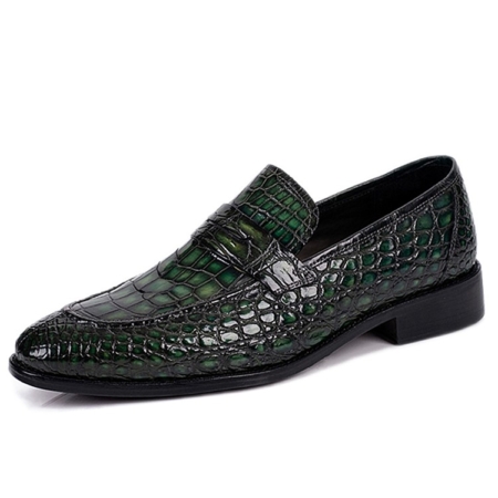 Classic Alligator Penny Loafer Business Shoes for Men-Green