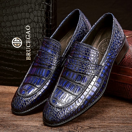 Handcrafted Genuine Alligator Leather Penny Slip-On Leather Lined Loafer-Blue