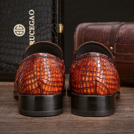 Handcrafted Genuine Alligator Leather Penny Slip-On Leather Lined Loafer-Heel