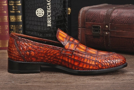 Handcrafted Genuine Alligator Leather Penny Slip-On Leather Lined Loafer-Side-1