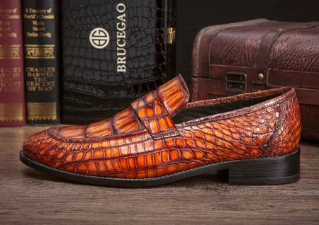 Handcrafted Genuine Alligator Leather Penny Slip-On Leather Lined Loafer-Side