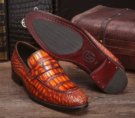 Handcrafted Genuine Alligator Leather Penny Slip-On Leather Lined Loafer-Sole