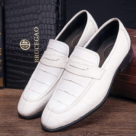 Handcrafted Genuine Alligator Leather Penny Slip-On Leather Lined Loafer-White