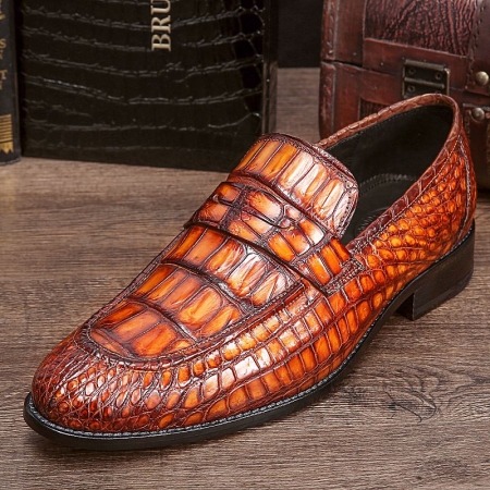Men's Handcrafted Genuine Alligator Leather Penny Slip-On Leather Lined Loafer