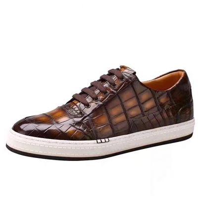 Premium Handcrafted Men's Alligator Leather Lace-Up Sneaker-Brown