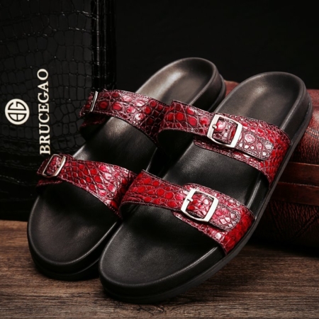 Unisex Alligator Sandals with Adjustable Strap Buckle-Burgundy