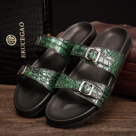 Unisex Alligator Sandals with Adjustable Strap Buckle-Green