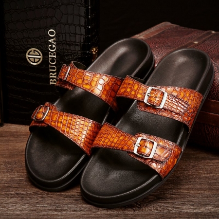 Unisex Alligator Sandals with Adjustable Strap Buckle-Tan