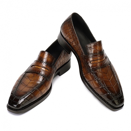 Alligator Leather Loafers Dress Shoes for Men-Brown