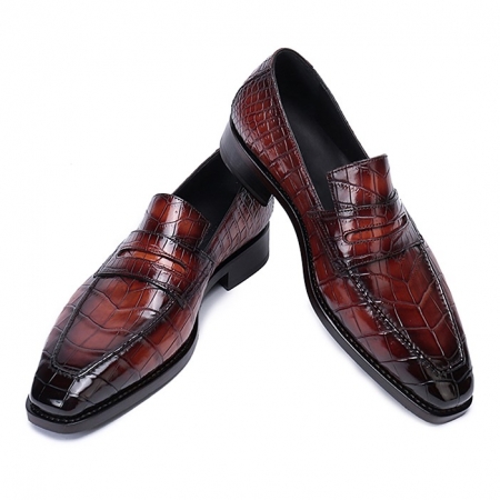 Alligator Leather Loafers Dress Shoes for Men-Burgundy
