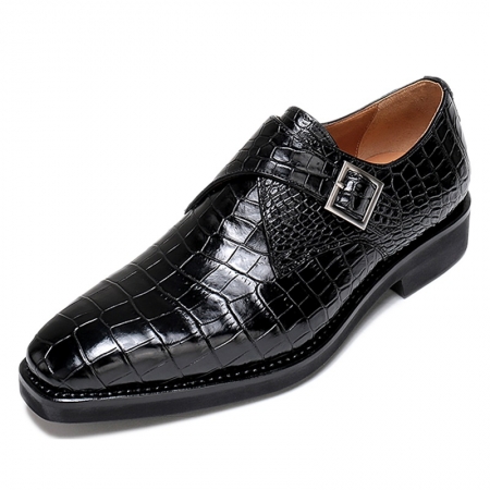 Alligator Monk Strap Slip-On Loafer Formal Business Dress Shoes