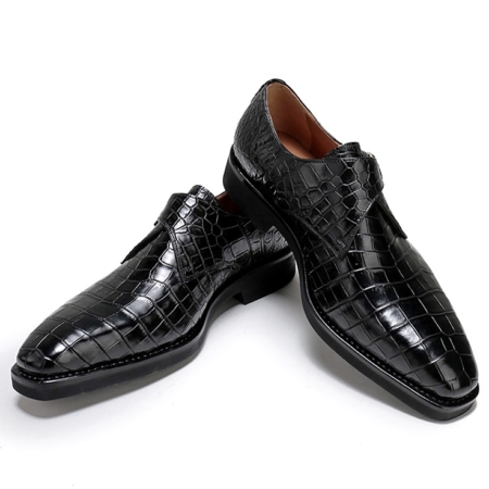 Alligator Monk Strap Slip-On Loafer Formal Business Dress Shoes for Men