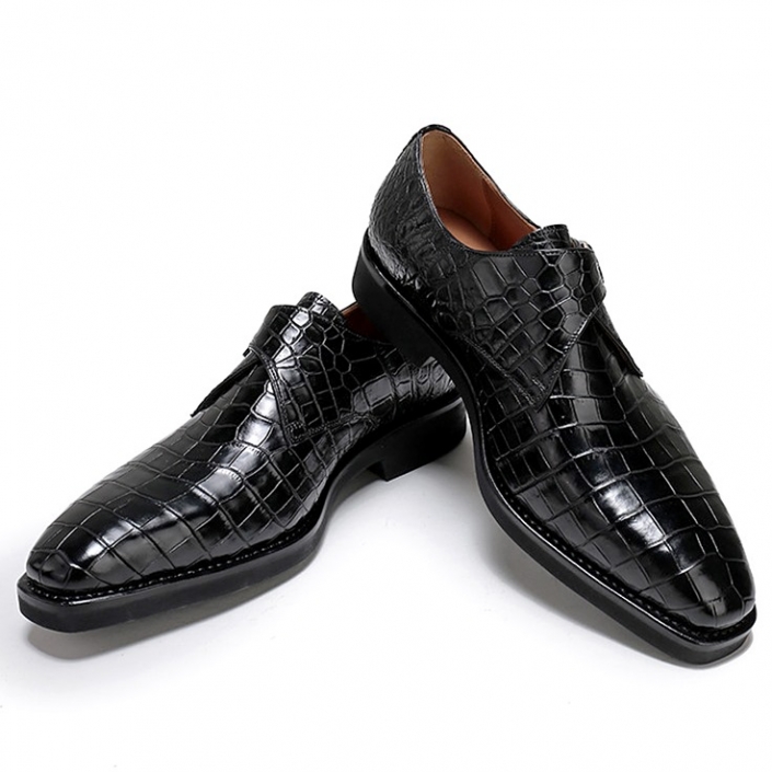 Alligator Monk Strap Slip-On Loafer Formal Business Dress Shoes