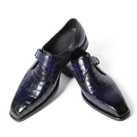 Alligator Monk Strap Slip-On Loafer Formal Dress Shoes-Blue