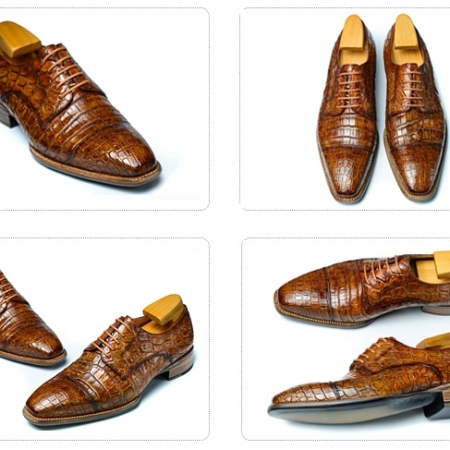 Classic Alligator Leather Cap-Toe Derby Leather Lined Dress Shoes-Details